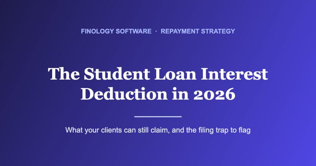 Student loan interest deduction 2026 blog cover, Finology Software