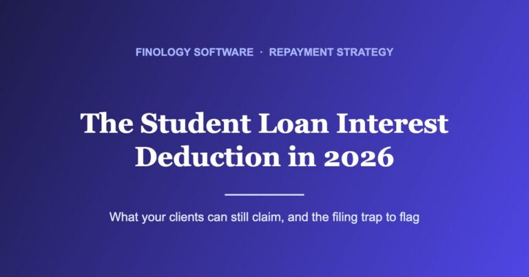 Student loan interest deduction 2026 blog cover, Finology Software